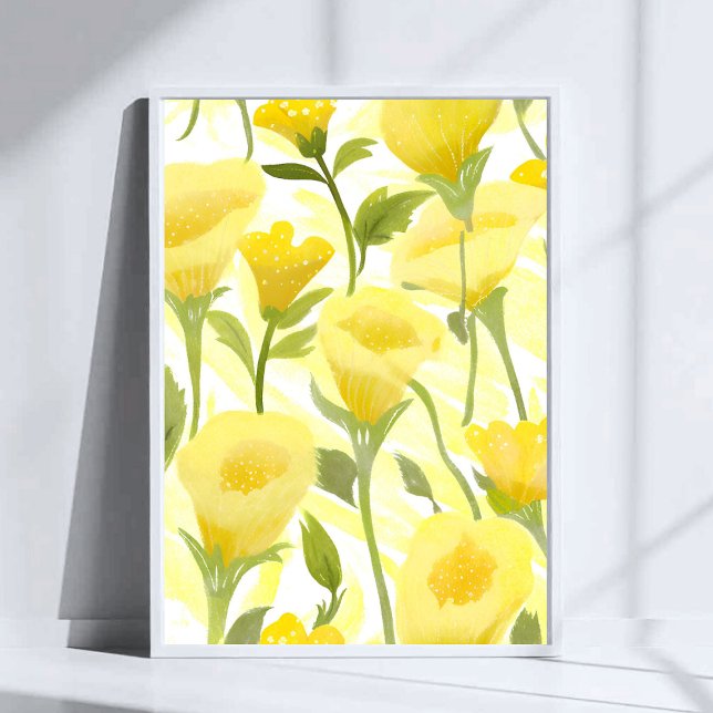 Yellow Floral Watercolor Painting Flower Art Poster (Von Creator hochgeladen)