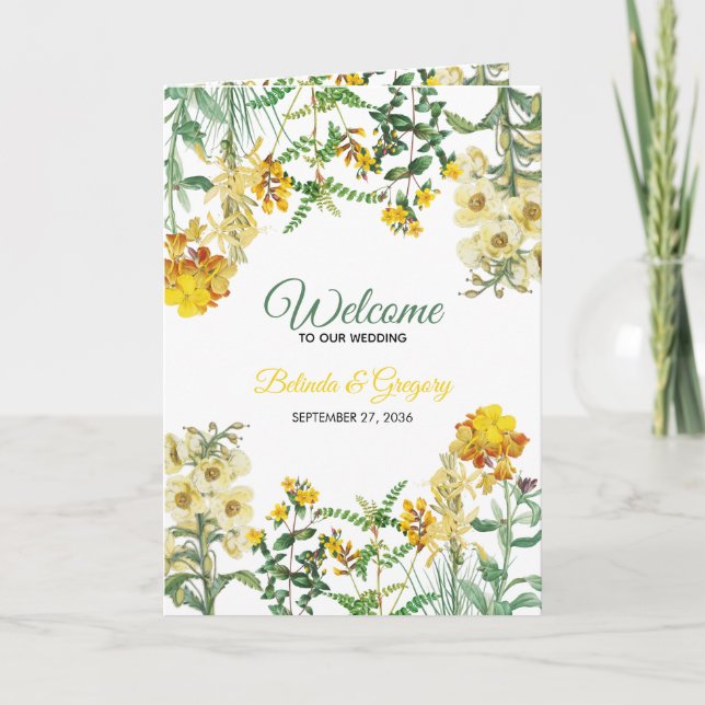 Yellow Floral Wedding Program Order of Service Programm (Vorderseite)