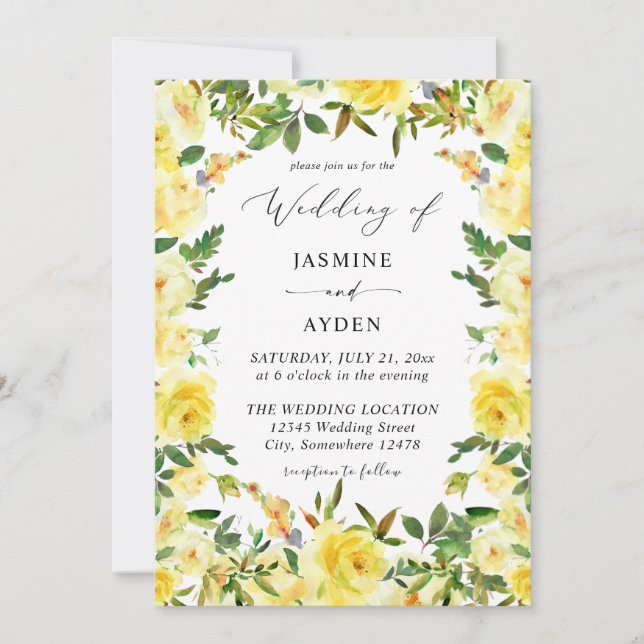 Yellow Floral Wedding V2 Einladung (Vorderseite)
