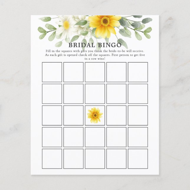 Yellow Florals Greenery Brautparty Bingo Game (Vorderseite)