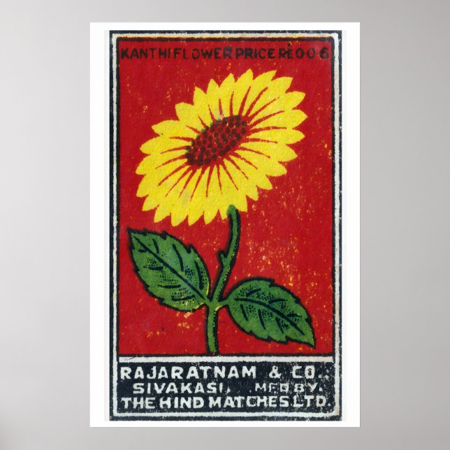 Yellow FLower - Matchbox Print - Czech Wall Art Poster (Vorne)
