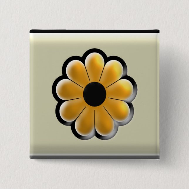 Yellow Flower Square Button – Modern Floral Design (Vorderseite)