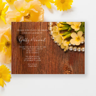 Yellow Flowers Barn Wood Country Engagement Party Einladung