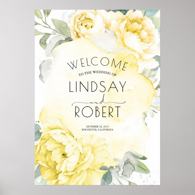 Yellow Flowers Botanical Watercolor Wedding Poster (Vorne)