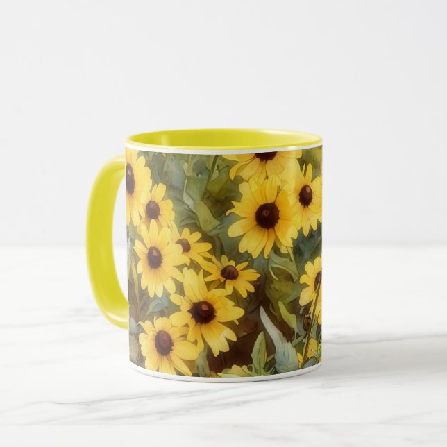 Yellow Flowers Floral Daisy Art Mug Cup Tasse (Vorderseite Links)