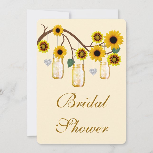 Yellow Flowers Mason Jars Bridal Dusche Einladung (Vorderseite)