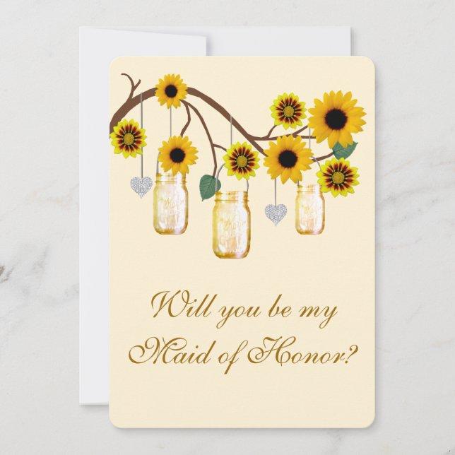 Yellow Flowers Mason Jars Trauzeugin Card Einladung (Vorderseite)