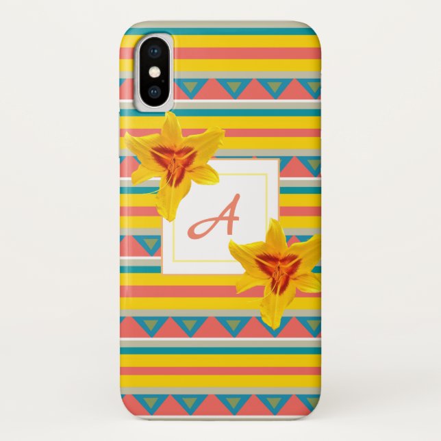 Yellow Flowers Monogram iPhone Case (Rückseite)