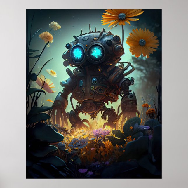 Yellow Flowers Sci-fi Robot Poster (Vorne)