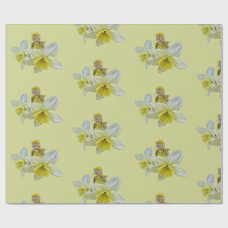 Yellow flowers teddy bears floral narcissus baby geschenkpapier