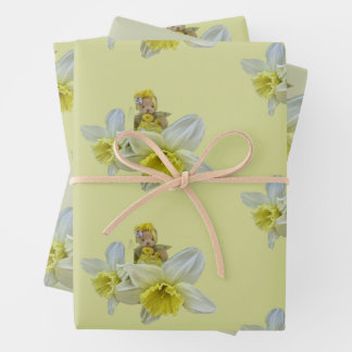 Yellow flowers teddy bears floral narcissus baby geschenkpapier set