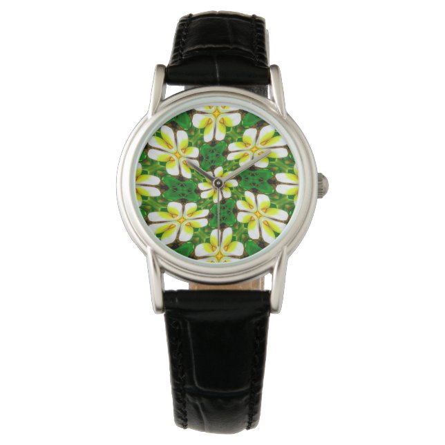 Yellow Frangipani Pattern Armbanduhr (Vorderseite)
