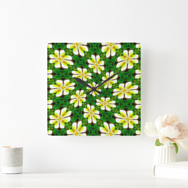 Yellow Frangipani Pattern Quadratische Wanduhr (Zuhause)