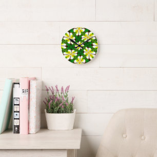 Yellow Frangipani Pattern Runde Wanduhr