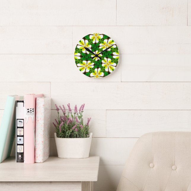 Yellow Frangipani Pattern Runde Wanduhr (Lesesaal)