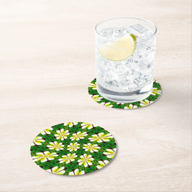 Yellow Frangipani Pattern Runder Pappuntersetzer (Vor Ort)