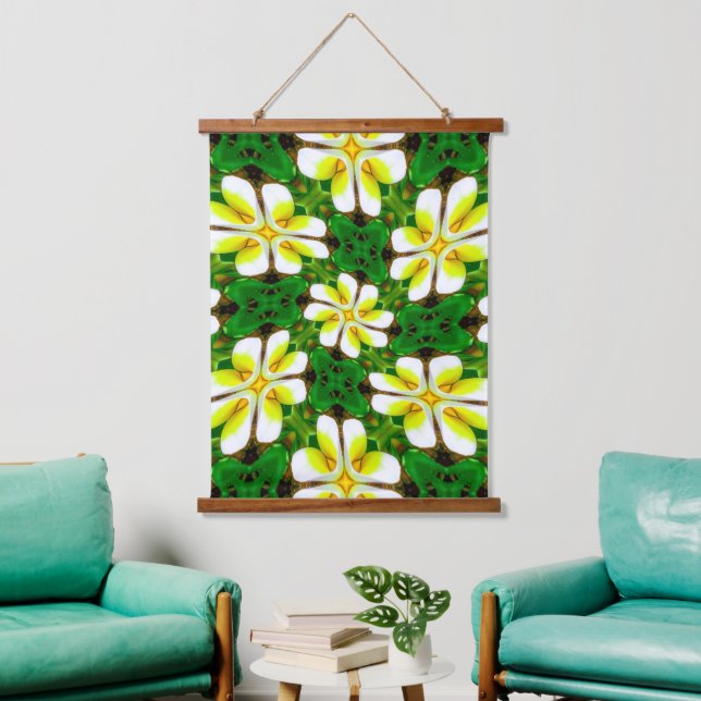 Yellow Frangipani Pattern Wandteppich Mit Holzrahmen (Wohnzimmer)