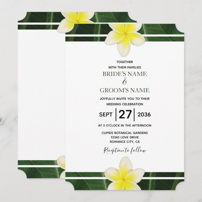 Yellow Frangipani Plumeria Wedding Einladungen (Vorne/Hinten)