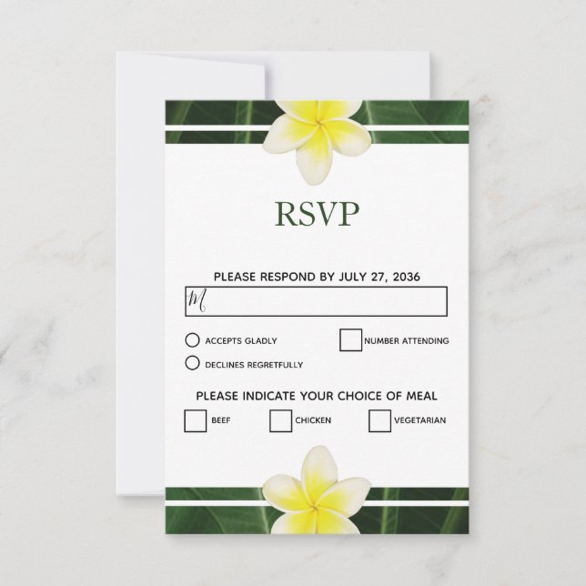 Yellow Frangipani Plumeria Wedding RSVP Cards Karte (Vorderseite)