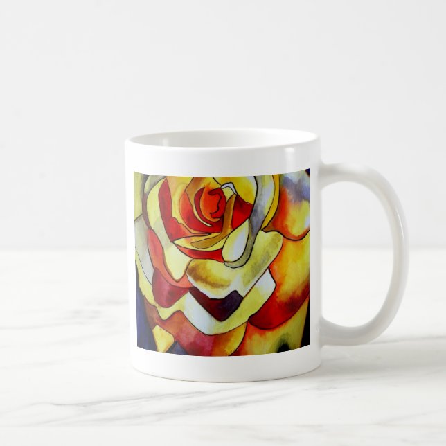 Yellow Freesia Aquarell Originalkunst Blume Kaffeetasse (Rechts)