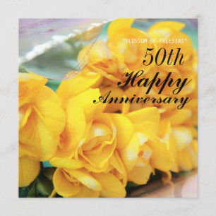 Yellow Freesias 50. Hochzeitstag Karte