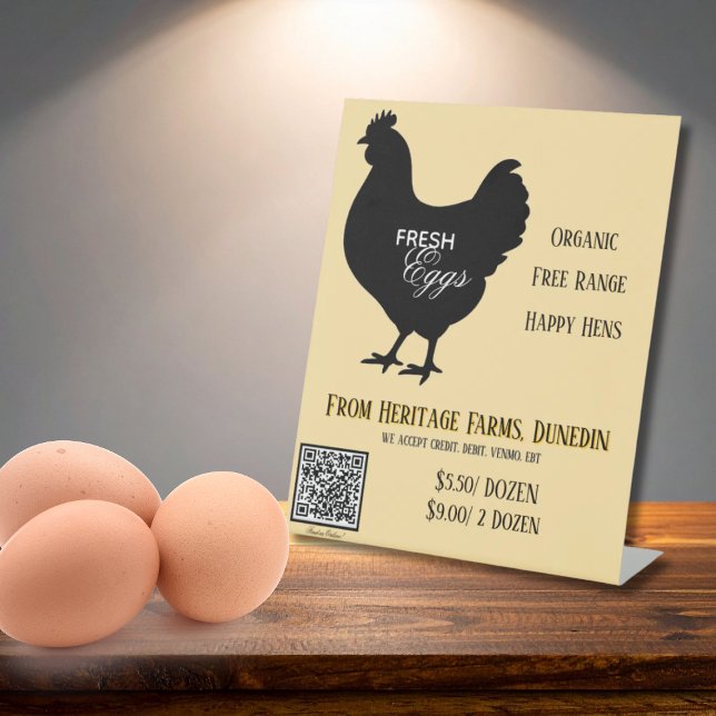 Yellow Fresh Eggs Farmer's Market Sign w/ QR Code Sockelschild (Von Creator hochgeladen)
