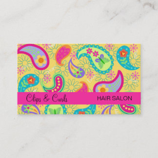Yellow Fuchsia Pink Modern Paisley Whimsy Pattern Visitenkarte