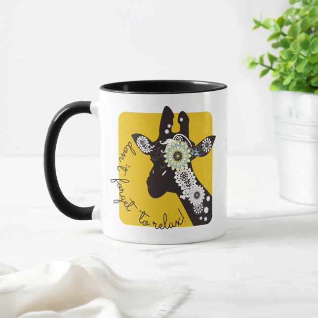 Yellow Funky Funny Paisley Giraffe Coffee Tasse (Von Creator hochgeladen)