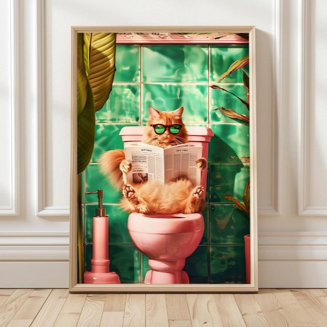 Yellow Funny Orange Cat Toilet Print, Trendy Bathr Poster (Von Creator hochgeladen)