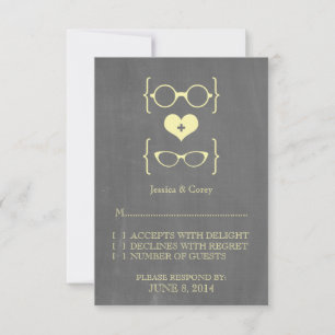 Yellow Geeky Glasses Chalkboard Response Card RSVP Karte
