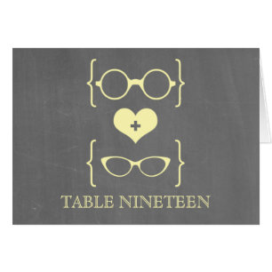 Yellow Geeky Glasses Chalkboard Tischnummer Card