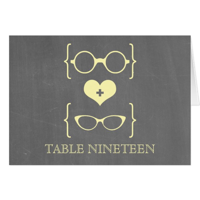 Yellow Geeky Glasses Chalkboard Tischnummer Card (Vorderseite (Horizontal))