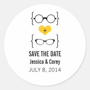 Yellow Geeky Glasses Save the Date Stickers