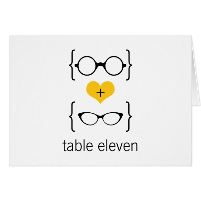 Yellow Geeky Glasses Tischnummer Card (Vorderseite (Horizontal))