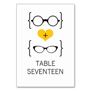 Yellow Geeky Glasses Wedding Table Card Tischnummer
