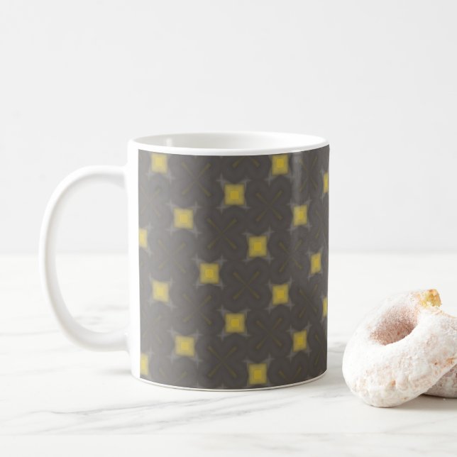 Yellow geometric motifs on grey coffee mug kaffeetasse (Mit Donut)