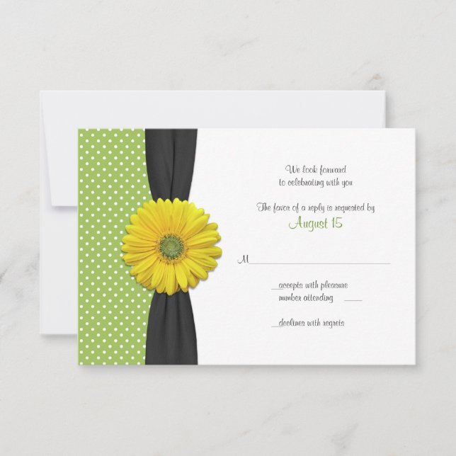 Yellow Gerber Daisy Polka Dot Reply Card Einladung (Vorderseite)