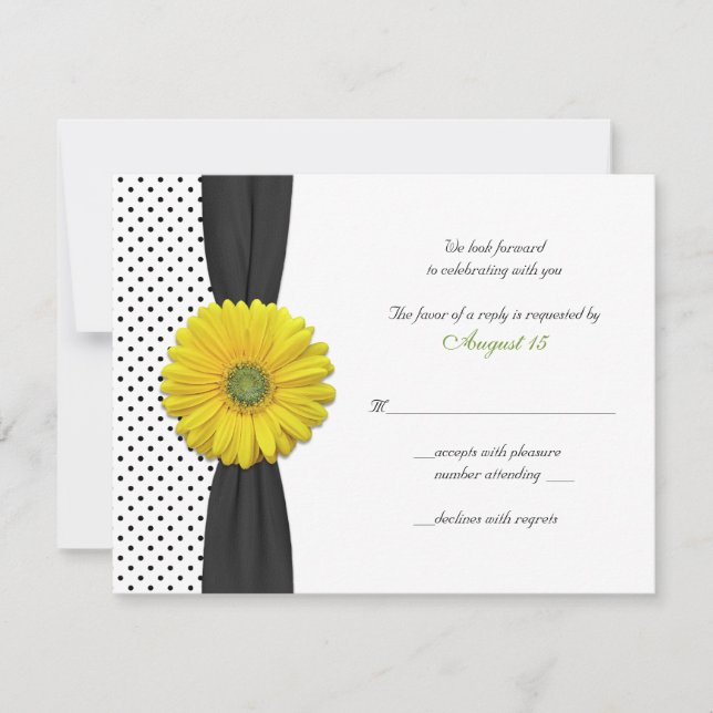 Yellow Gerber Daisy Polka Dot Reply Card RSVP Karte (Vorderseite)