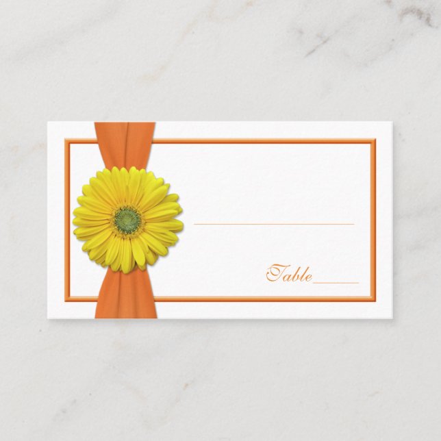 Yellow Gerbera Daisy Orange Wedding Platzkarte (Vorderseite)