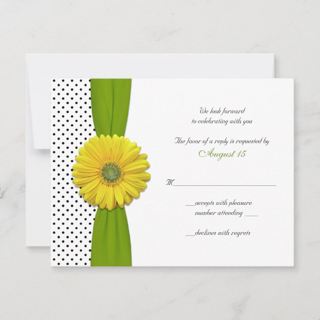 Yellow Gerbera Daisy Polka Dot Reply Card RSVP Karte (Vorderseite)