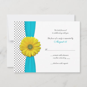Yellow Gerbera Daisy Polka Dot Reply Card RSVP Karte