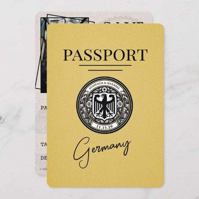 Yellow Germany Passport Save the Date (Vorne/Hinten)