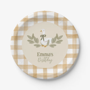 Yellow Gingham Albern Goose Birthday Party Pappteller