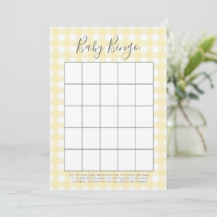 Yellow Gingham Baby Dusche Bingo Karten