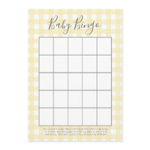 Yellow Gingham Baby Dusche Bingo Karten