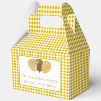 Yellow Gingham Balloons Custom Photo Birthday Geschenkschachtel