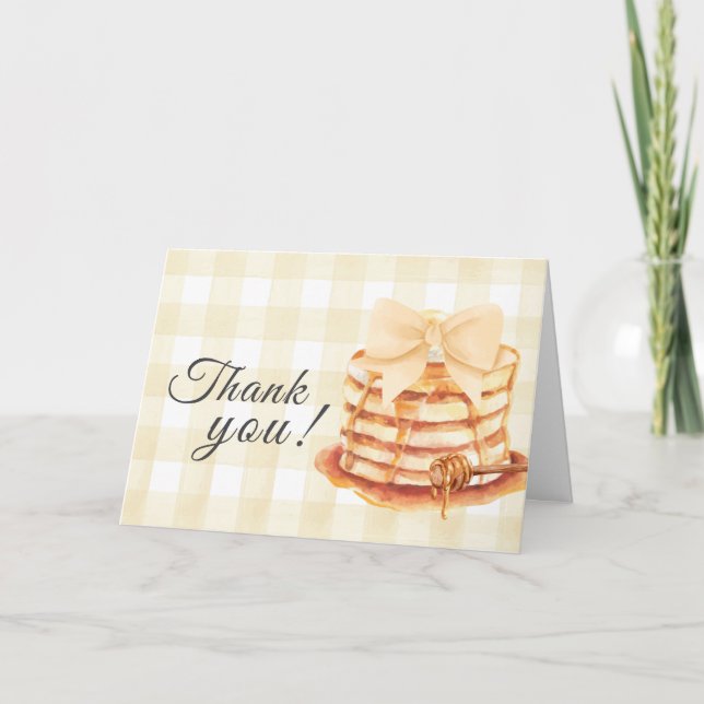 Yellow Gingham Bow Pancake Brunch Babydusche Dankeskarte (Vorderseite)