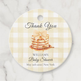 Yellow Gingham Bow Pancake Brunch Babydusche Geschenkanhänger