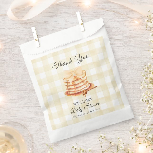 Yellow Gingham Bow Pancake Brunch Babydusche Geschenktütchen (Ausgeschnitten)