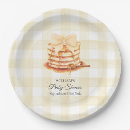 Yellow Gingham Bow Pancake Brunch Babydusche Pappteller